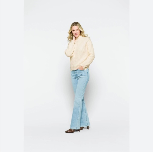 Marine Layer Skylar Turtleneck Sweater Chevron Ivory Merino Wool Sz M NEW - Picture 2 of 13